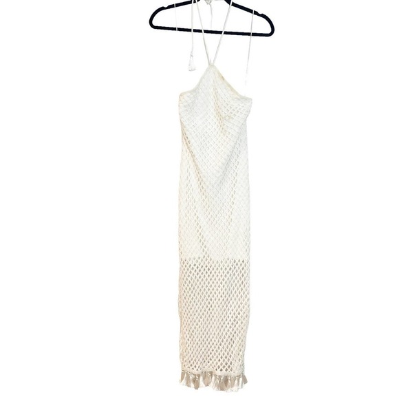 Alexis Knit Crochet Midi Halter Fringe Tassel Shaya Dress White Size M NWT - Picture 8 of 11